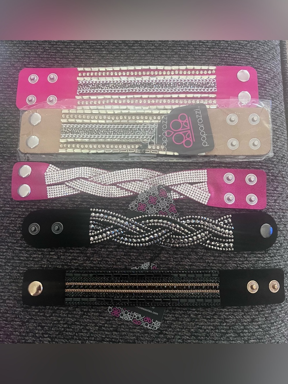 Paparazzi Silver, Black, and hot pink Layered Wrap Bracelet Set